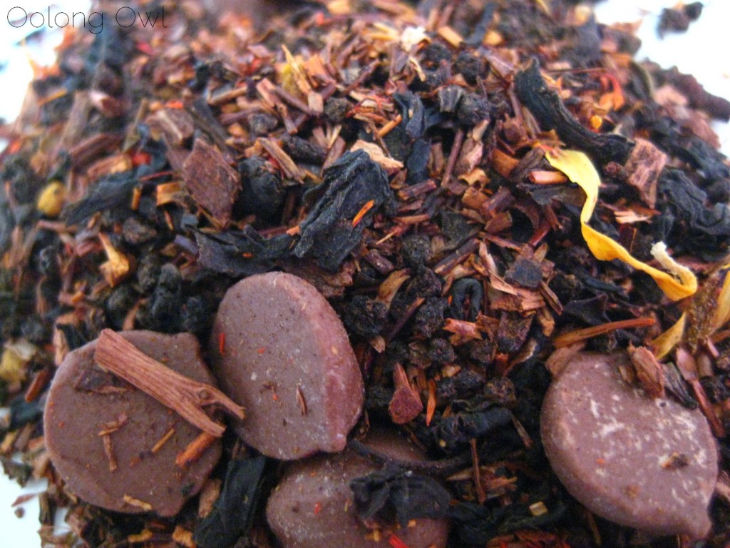 close up dry leaf of Choco Honeyberry Tea from SteepCity Teas